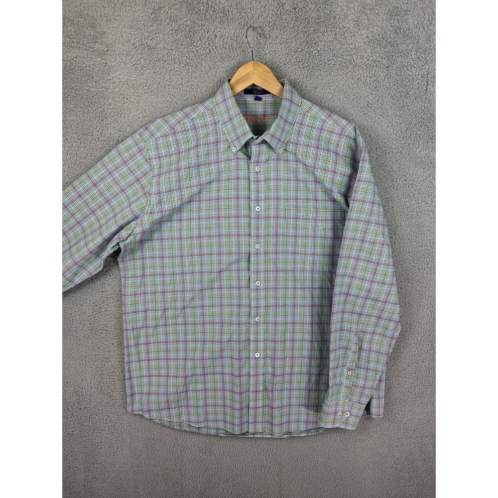 Alan Flusser Shirt Mens XL Multicolor Plaid Button Down Long Sleeve Cotton Men